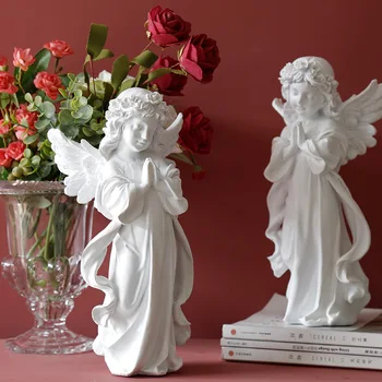 American European Înger Fata Ipsos Miniatură Statuie Ornament Decor De Birou Caracter Creativ Camera De Zi Rășină Ornament