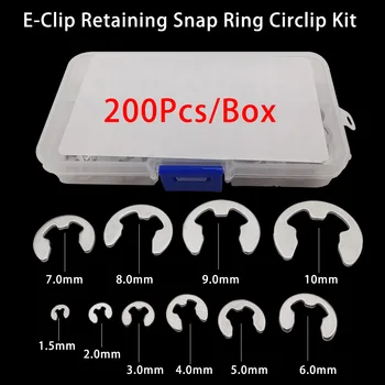 200Pcs/Set 10 Dimensiuni de E-Clip Elastic Inelul de Fixare Externă Sortiment Kit Inox Deschidere Snap Inel Elastic cu