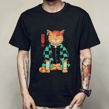 Hot Demon Slayer Kawaii Cat T Camasa Barbati cu Mâneci Scurte O-Neck T-shirt Harajuku Streetwear Topuri de Îmbrăcăminte Barbati, Cuplu de Vara Tricou