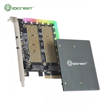 IOCREST cu 5V 12V RGB LED-uri PCIe la M2 NVMe SSD Adaptor PCI Express X4 Card B Tasta și Tasta M pentru Portul RGB Light Black
