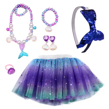 7pcs Pretinde Joc Set Mermaid Dress Up Colier, Brățară, Inel, Cercei Hairband + Fusta Tutu pentru Fete Ziua de naștere Petrecere de Crăciun