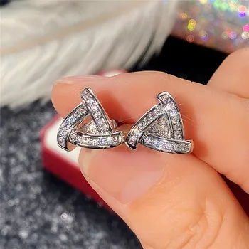 Huitan Triunghiular Stud Cercei Complet Pavate CZ Delicate Femei Ureche Piercing Accesorii de Lux de Nunta de Moda Cercei Bijuterii