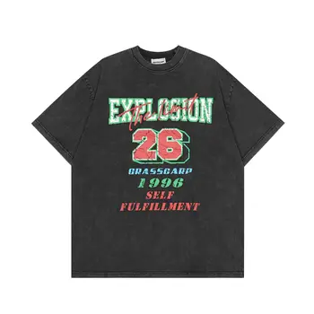 Hip-hop engleză Maneci Scurte T Shirt pentru Bărbați Apă de Spălat Pentru a Face Vechi Retro Streetwear Harajuku Bumbac Îmbrăcăminte pentru Bărbați Topuri Tricouri
