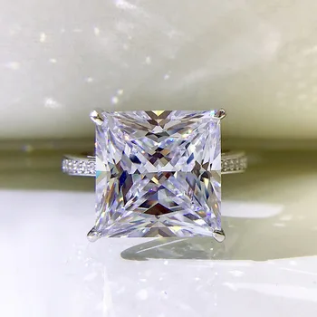 S925 Argint 15.5 ct Pătrat de Gheață Tăiate 12*12mm Galben Ridicat de Carbon Inele cu Diamante Pentru Femei Spumant Nunta Bijuterii Fine