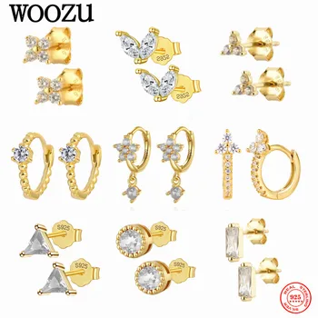 WOOZU Minimalist Argint 925 coreean Alb Cristal Zircon Cercei Stud Pentru Femei Chic Teen Viața de zi cu Zi Petrecerea de Bijuterii Cadou