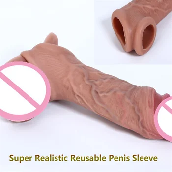 Super-Realiste De Extindere Penisului Penis Sleeve Reutilizabile Din Silicon Pentru Mărirea Penisului Delay Prezervative Pentru Barbati Penis Enhancer Erotic Jucărie 18