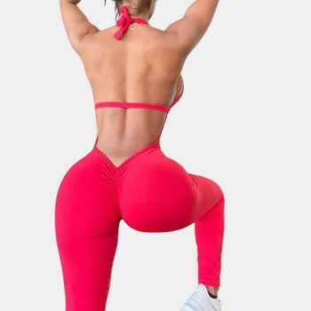 CHRLEISURE Costum de Sport Dantela-Up dintr-O Bucata de Yoga, Set sport Femei Salopeta cu Uscare Rapida Fitness Strâns Sală de Piersici Hip Lift Pantaloni