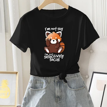Vara Casual Femei de zi cu Zi T-shirt-uri de Moda de sex Feminin Maneci Scurte Panda Mică Scrisoare de Imprimare Doamnelor Regulat Grafic O-Gât Topuri Tricouri