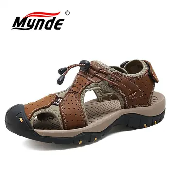 MYNDE Noua Moda de Vară pe Plajă Respirabil Bărbați Sandale Brand Piele naturala Pantofi Barbati Om Pantofi Casual de Dimensiuni Plus 39-46