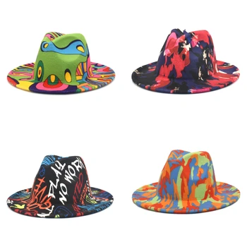 Transport gratuit printed tie-dye jazz palarie unisex margine largă pălărie fedora toamna și iarna moda pălărie panama en-gros