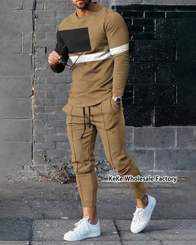 Om Costum de Jogging 3D Imprimate Mozaic Maneca Lunga T-Shirt, Pantaloni 2 Pice Set Streetwear Casual Trening de sex Masculin Supradimensionat Topuri