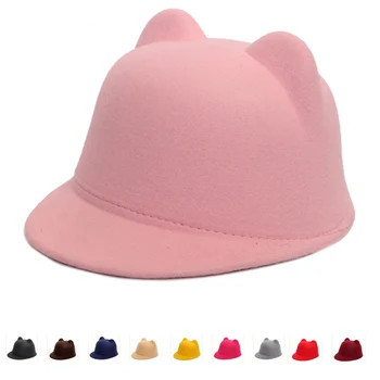 Simplu Lână Simțit coreean Urechi de Pisică Ecvestru Capac Părinte-copil Capac Plat Refuz Călărețul Trilby Hat pentru Barbati Femei Copii Băieți Fete