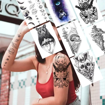 Black Gangster Tatuaje Temporare Autocolant Realist Fals Geometrice Planete Moarte Craniu Tatuaje Pentru Femei Barbati Body Art Tatuaje Braț
