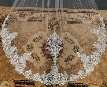 Poze reale Strălucire Paiete Dantelă Voal de Mireasa Frumoase, Un Strat De 3 M lungime 2,3 M Lățime Voal de Mireasa cu Pieptene Accesorii de Nunta