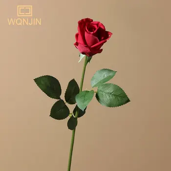 55cm Atingere Real a Crescut Ramură Stem de Hidratare a Crescut Mână Simt Simțit Simulare Artificiale Decorative Flori de Trandafir Pentru Acasă Nunta