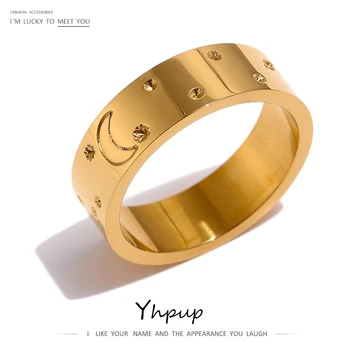 Yhpup din Oțel Inoxidabil Moon Star Ring la Modă Textură de Metal De 18 K cu Degetul Simplu Inel Pentru Femei бижутерия для женщин Cadou de Nunta