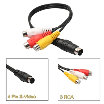 Cablu Audio 4 Pin S-Video la 3 RCA Feminin TV Cablu Adaptor pentru Laptop cu Femei RCA Port și 4 Pin S-Video Port