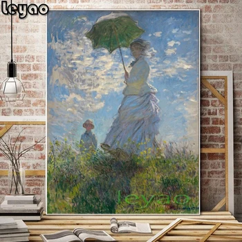 Clasic pictograma 5d diy diamant tablou Femeie Cu o Umbrelă de soare de Monet Imagine pentru Camera de zi de Decorare Acasă Diamant broderie