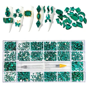 Amestecat Nail Art Cristale ( talismane, pietre, strasuri) 1Box 20shapes Cristale Flatback Strasuri de Unghii 3D de Sticlă 1000Pcs/Box