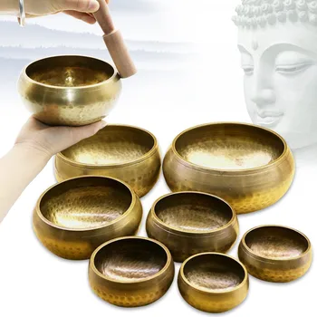 Nepal manual Tibet Buddha castron sunet Yoga Meditație Cântând Castron Alamă Chime Artizanat terapia prin muzica Tibetan Singing Bowl