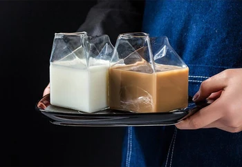Creative Lapte Cana de Sticla 350ml Lapte Cutie Frisca Amuzant Rezistente la Căldură de Sticlă Ceașcă Drăguț Cristal Suc de Ceașcă de Dimineață Drinkware
