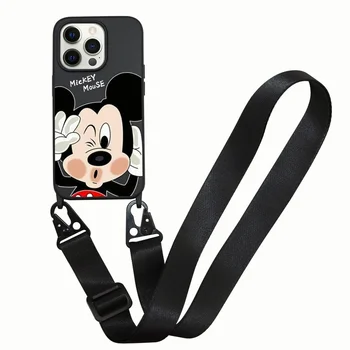 Minnie Iubesc pe Mickey Telefon Șnur Caz Lanyard Snur Silicon Lichid Telefon Caz Pentru iPhone 14 13 12 11 XR Telefon Acoperi Caz