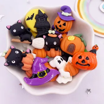 Rășină Kawaii Colorate Bat Casa Sweeper Cat Casa de Dovleac Fantoma Flatback Desene animate Figurina 10BUC Album DIY Halloween Decor
