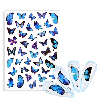 1buc Unghii Fluture Autocolante Adezive Acuarelă Decalcomanii de Flori Albastre Glisante Împachetări Manichiura de Vara DIY Decoratiuni de Arta Unghiilor