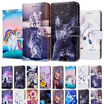 Desene animate Pisica Flip Cover Portofel Pentru Samsung Galaxy S21 Ultra S20 FE S10 S9 S9 Plus+ S8 S7 S6 S5 S4 S3 Acopere Xcover 4 S 5 Caz