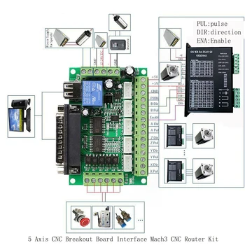 1 buc 5 Axe CNC Breakout Board de Interfață cu Cablu USB Pentru Stepper Motor Driver MACH3 CNC Bord de Control de Port Paralel