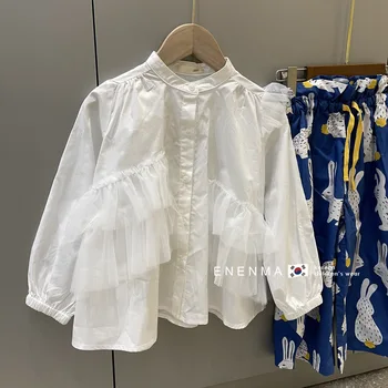 Fete tricou alb copii coreean bumbac prințesă zână tricou top 2021 rochie de primăvară gaze străine sacou