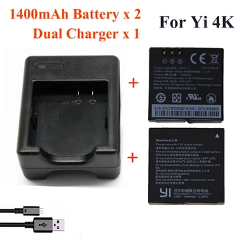 Pentru Xiaomi Yi 4K 4K+Yi lite,1400Mah 2 Buc Baterii+Xiao Yi 2 Dual Încărcător de Baterie Pentru Sport Yi 4K de Acțiune aparat de Fotografiat Accesorii