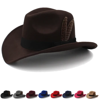 3 Dimensiuni Părinte-copil Bărbați Femei Copii de Vest Pălării de Cowboy Margine Largă Panama pălării de soare Pene Band Fedora Capace Trilby Sombrero de Călătorie