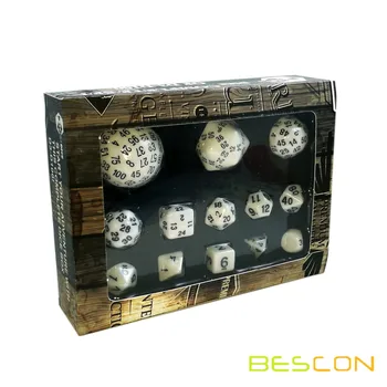 Bescon Complet de Zaruri Poliedrice Set 13pcs D3-D100, 100 Părți Zaruri Set Alb Opac