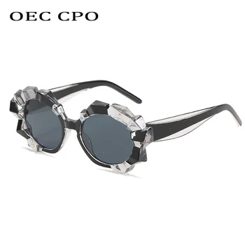 OEC CPO Moda Cristal Cadru ochelari de Soare Femei Vintage Punk Rotund Ochelari de Soare Femei la Modă Negru Roz Steampunk Ochelari O361