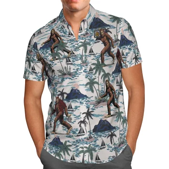 Bigfoot Imprimare 3D Plajă Hawaiiană 2021 Vara Tricou Maneca Scurta Tricou Streetwear Supradimensionate 5XL Camisa Sociale Combinezon Homme-8600