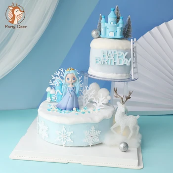 Ice Princess albastru Rășină Cerb Fată Zână Castel Tort Fân Tort Fericit Decoring Petrecere de Nunta de Copt Livrările de Dragoste Cadou
