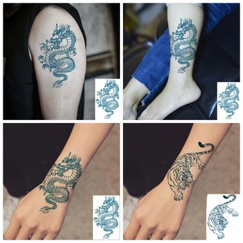 Flori Brațul Verde Chinezesc Dragon Tiger Temporară Autocolante Tatuaj Bărbați și Femei Impermeabil Tatuaj Fals de Vițel, Piept de Autocolante Tatuaj