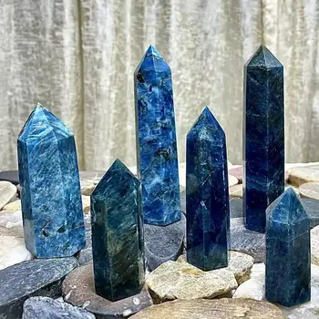 Naturale Albastru Apatit De Cuarț De Cristal Mineral Obelisc Bagheta Punct De Vindecare