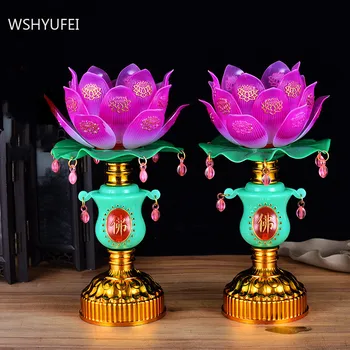2 buc Buddha Sala CONDUS de Plastic Lotus Lampa Tradiție pentru Buddha Guanyin Avere Lampa Acasă Decorare Camera de zi Fengshui Ornamente