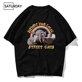Pisicile de pe stradă Suport Casual Barbati/Femei, 100% Bumbac T-shirt Tricou 2021 Nou Fată Chic de Vara cu Maneci Scurte Topuri Streetwear Tees