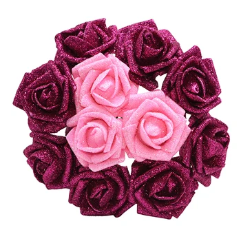 10P 6 cm Sclipici Floare Trandafir Spuma de Flori Artificiale Buchet de Flori de Craciun Petrecere de Nunta Acasă Decorative de Flori False DIY Meșteșug