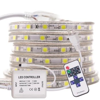 220V 110V 5050 LED Strip Lumină de Control de la Distanță 60LED/M Bandă Flexibilă cu LED-uri Panglică Impermeabil Decor Acasă cu UE/SUA/marea BRITANIE Plug