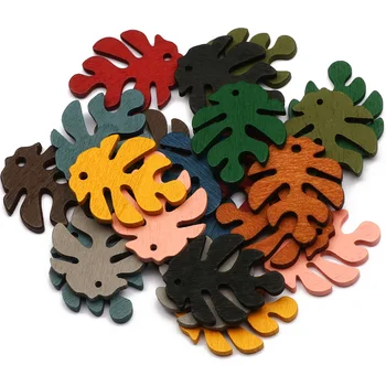 30Pcs 24x30mm Multicolor de Frunze de Lemn Forma Pandantive Farmecele Pentru a Face Bijuterii Brățară Colier Cercei Charm DIY Dotari