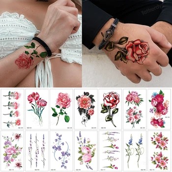 12Pcs/lot Mână Trandafirul Tatuat Autocolant Impermeabil Bug Mic Fluture Flori Tatuaje Șarpe Frunze de Bujor Lavanda Fete Femei Machiaj