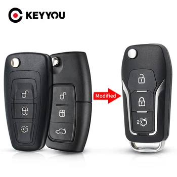 KEYYOU 3 Butoane Flip key Pliere Cheie de la Distanță masina Shell Pentru Ford Focus, Fiesta, C-Max, Ka cheie inteligentă Caz acoperire Fob