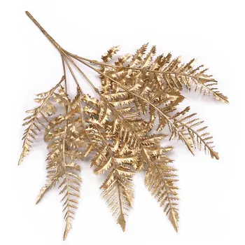 De Aur/Argint Strălucitor De Aur Plante Artificiale Frunze Scena Layout Crăciun Decor Buchet De Flori Sclipici Pulbere Ramură De Nunta Deco