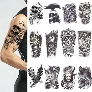 12 Foi 3D Impermeabil Tatuaje Temporare Om Femeile Rece Brațul Body Art Maneca DIY Autocolante cu Sclipici Vulturul Negru Tatuaj Braț Exotice