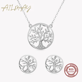 Ailmay Argint 925 Farmec De Modă Pomul Vieții Cercei Coliere Set De Bijuterii Pentru Femei, Nunta, Logodna Bijuterii