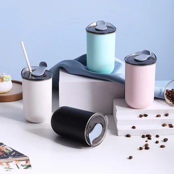 Portabil Cafea, Pahar din Inox cu Capac Spill-Proof bagaj de Călătorie Ceașcă Ușor să se Spele Paie Inseriabil Cupa